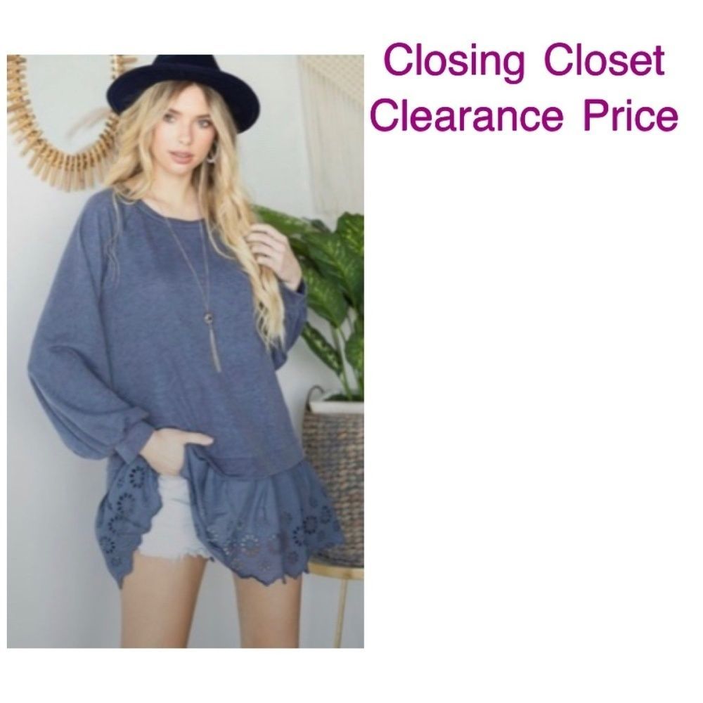 CLEARANCE - Medium Boho Long Sleeve Lace Trim Top New Closing Closet